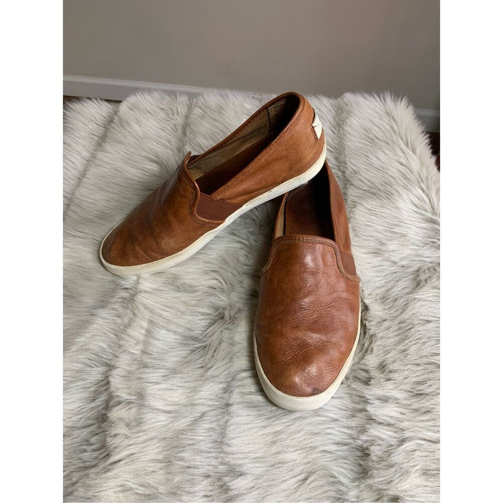 Frye Ivy Slip On Comfort Sneakers, Women's size 9M Cognac, Distressed leather